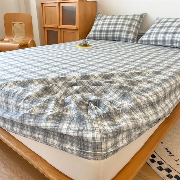 91家纺网 家纺一手货源 找家纺 多品 2024新款水洗棉皱皱纱单品床笠 简约格