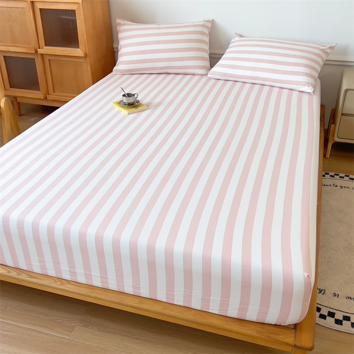 91家纺网 家纺一手货源 找家纺 多品 2024新款水洗棉皱皱纱单品床笠 蜜桃粉