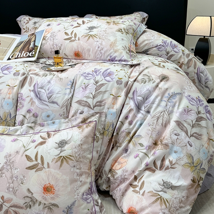 91家纺网 家纺一手货源 找家纺 2024新款A类全棉磨毛数码印花系列四件套 热恋花季灰