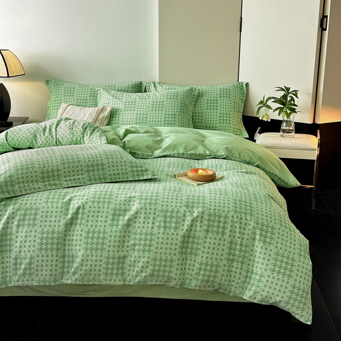 91家纺网 家纺一手货源 找家纺 涵宸家纺 2024新款亲肤全棉磨毛印花四件套--芬兰系列 井千-绿