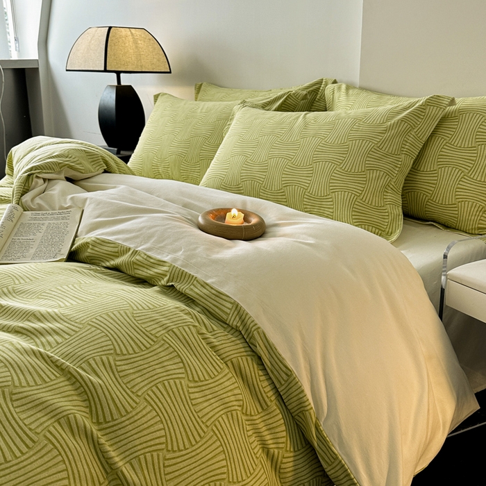 91家纺网 家纺一手货源 找家纺 涵宸家纺 2024新款亲肤全棉磨毛印花四件套--芬兰系列 众横-绿