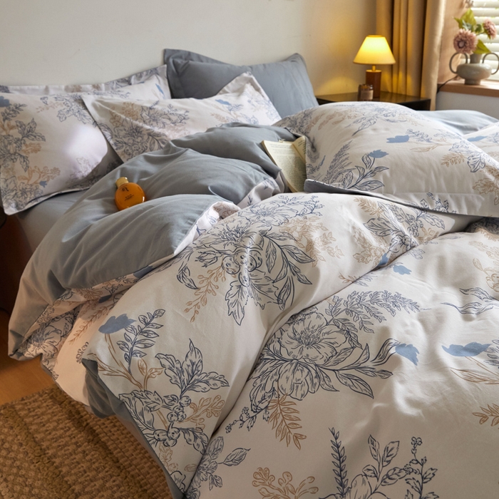 91家纺网 家纺一手货源 找家纺 涵宸家纺 2024新款亲肤全棉磨毛印花四件套--芬兰系列 1蓝调