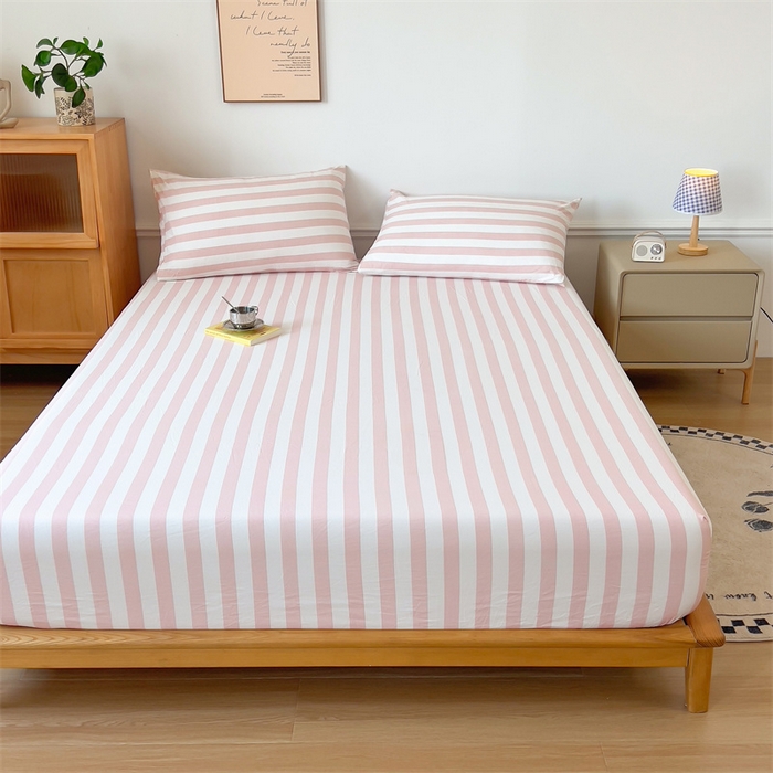 91家纺网 家纺一手货源 找家纺 多品 2024新款水洗棉皱皱纱单品床笠 蜜桃粉