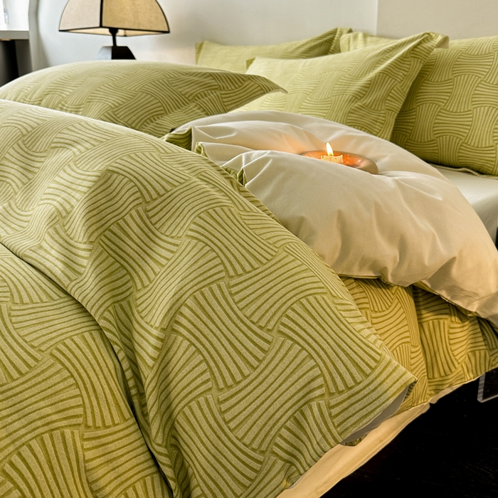 91家纺网 家纺一手货源 找家纺 涵宸家纺 2024新款亲肤全棉磨毛印花四件套--芬兰系列 众横-绿