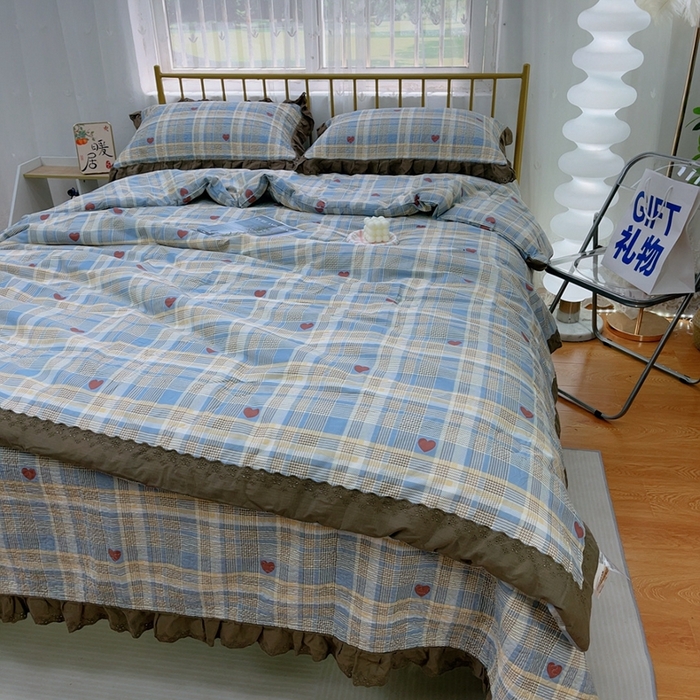 91家纺网 家纺一手货源 找家纺 暖居 2024新款春秋被床盖四件套 莱恩蓝