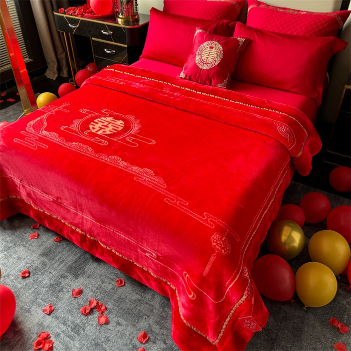 91家纺网 家纺一手货源 找家纺 （总）2024新款婚庆双层高密云毛毯毯子