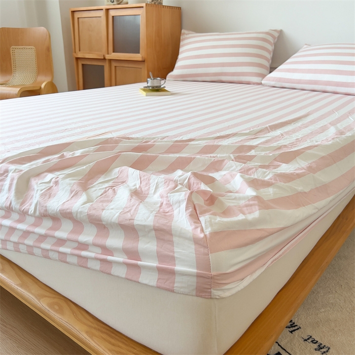 91家纺网 家纺一手货源 找家纺 多品 2024新款水洗棉皱皱纱单品床笠 蜜桃粉