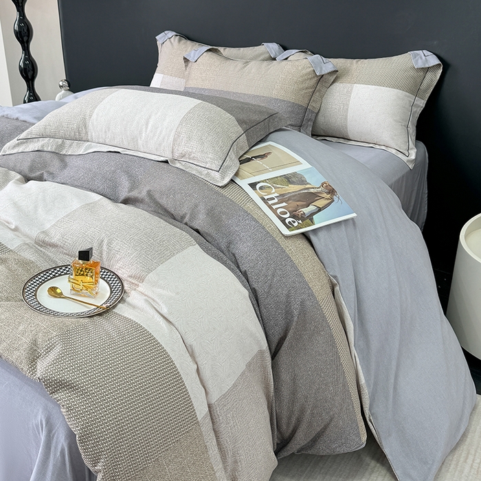 91家纺网 家纺一手货源 找家纺 2024新款A类全棉磨毛数码印花系列四件套 杰弗里黄灰