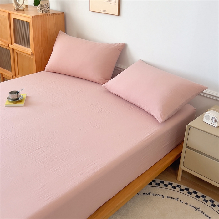 91家纺网 家纺一手货源 找家纺 多品 2024新款水洗棉皱皱纱单品床笠 栗子粉