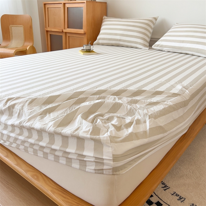 91家纺网 家纺一手货源 找家纺 多品 2024新款水洗棉皱皱纱单品床笠 暮落浅咖