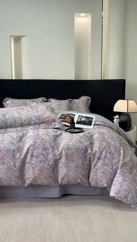 91家纺网 家纺一手货源 找家纺 2024新款A类全棉磨毛数码印花系列四件套 麦穗花期灰