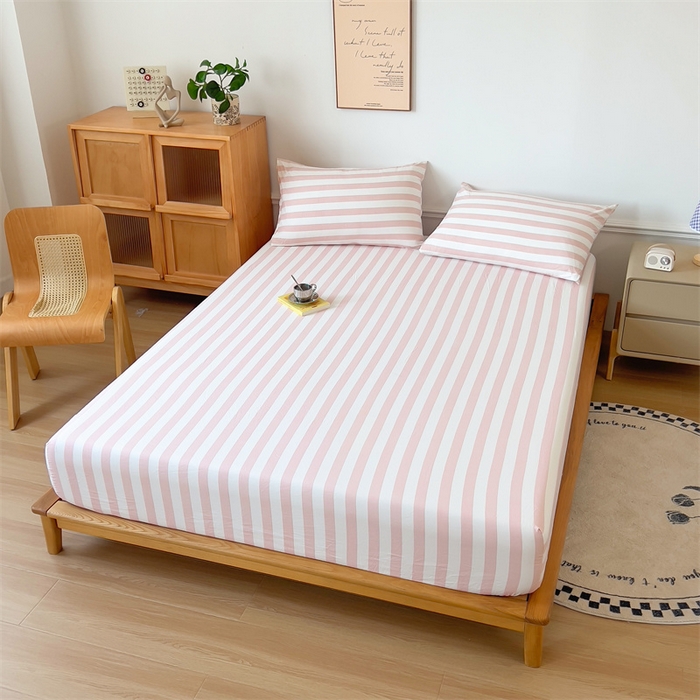 91家纺网 家纺一手货源 找家纺 多品 2024新款水洗棉皱皱纱单品床笠 蜜桃粉