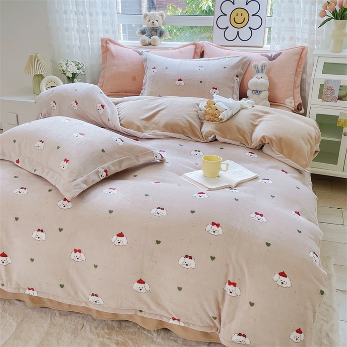 91家纺网 家纺一手货源 找家纺 锦罗绣 2024新款加厚牛奶绒四件套印花四件套单被套 贝贝狗