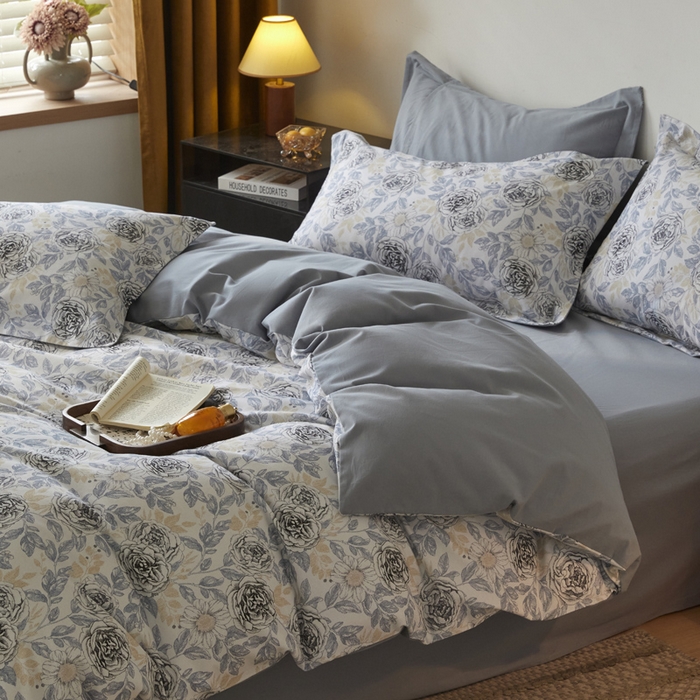 91家纺网 家纺一手货源 找家纺 涵宸家纺 2024新款亲肤全棉磨毛印花四件套--芬兰系列 月下蔷薇