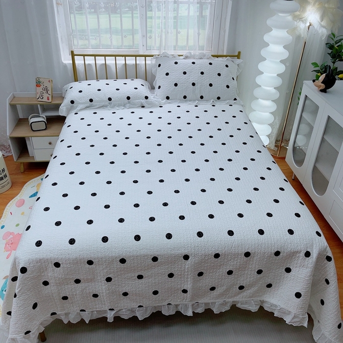 91家纺网 家纺一手货源 找家纺 暖居 2024新款春秋被床盖四件套 波点白