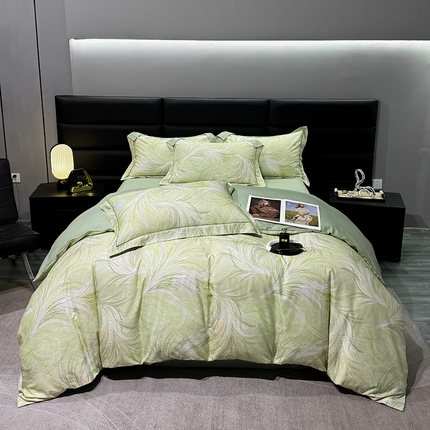 91家纺网 家纺一手货源 找家纺 2024新款A类全棉磨毛数码印花系列四件套 麦穗绿