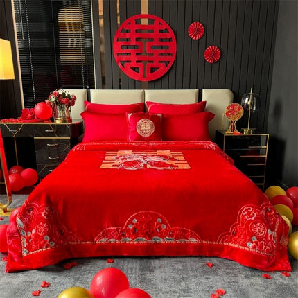 2024新款婚庆双层高密云毛毯毯子 喜从天降