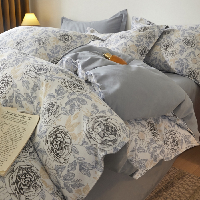 91家纺网 家纺一手货源 找家纺 涵宸家纺 2024新款亲肤全棉磨毛印花四件套--芬兰系列 月下蔷薇