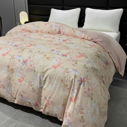 91家纺网 家纺一手货源 找家纺 2024新款A类全棉磨毛数码印花系列单被套 科莫花园粉