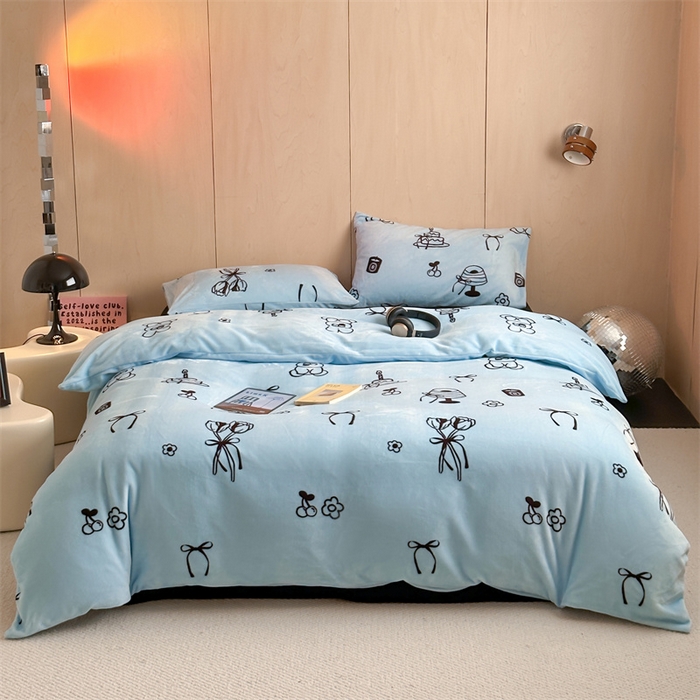 91家纺网 家纺一手货源 找家纺 呗旺鹿 2024新款小红书爆款牛奶绒印花四件套 静语