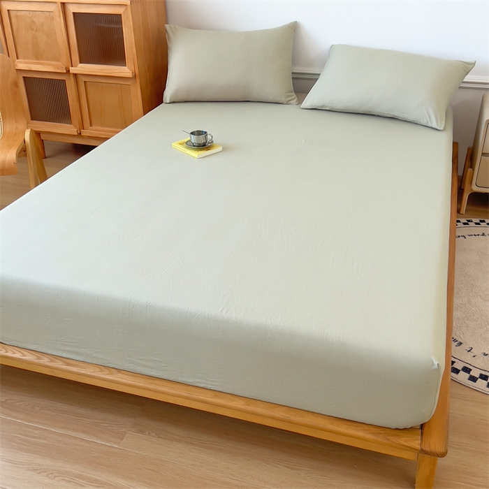 91家纺网 家纺一手货源 找家纺 多品 2024新款水洗棉皱皱纱单品床笠 奶茶咖