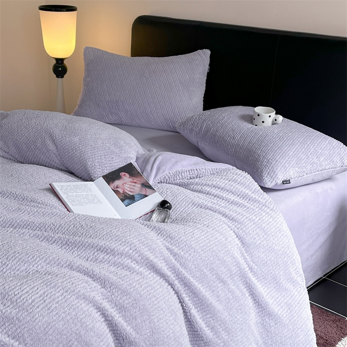 91家纺网 家纺一手货源 找家纺 星座家纺  2025新款泰迪绒提花牛奶绒四件套 香芋紫