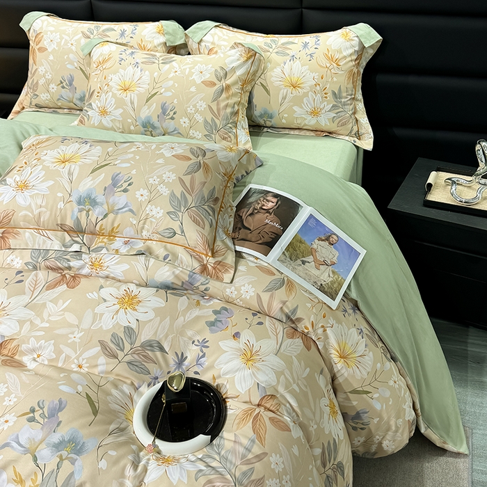 91家纺网 家纺一手货源 找家纺 2024新款A类全棉磨毛数码印花系列四件套 亭语花间