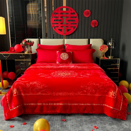 91家纺网 家纺一手货源 找家纺 （总）2024新款婚庆双层高密云毛毯毯子