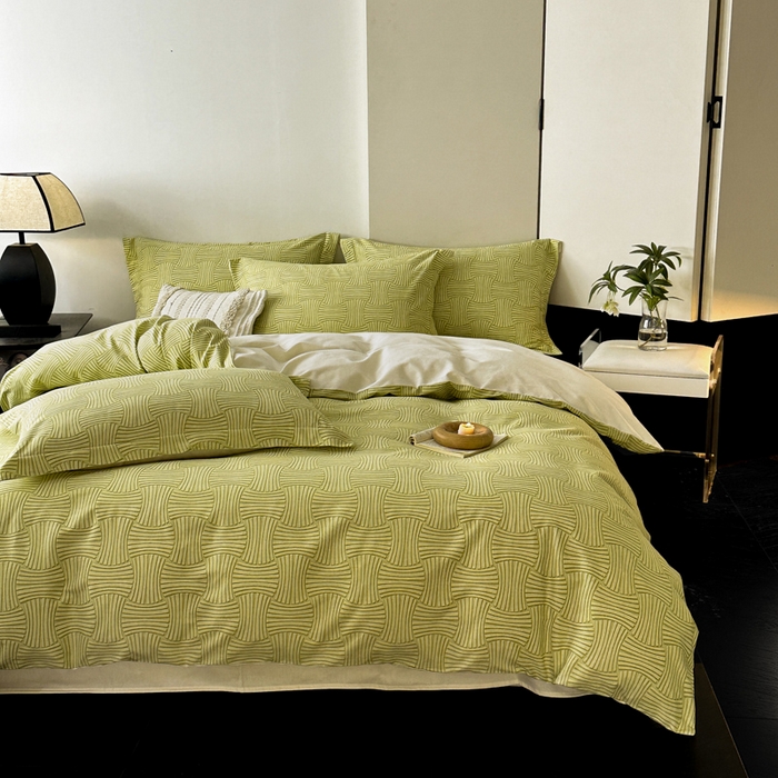 91家纺网 家纺一手货源 找家纺 涵宸家纺 2024新款亲肤全棉磨毛印花四件套--芬兰系列 众横-绿