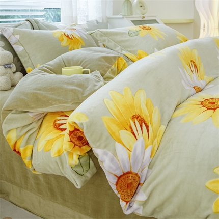 91家纺网 家纺一手货源 找家纺 锦罗绣 2024新款加厚牛奶绒四件套印花四件套单被套 向阳花