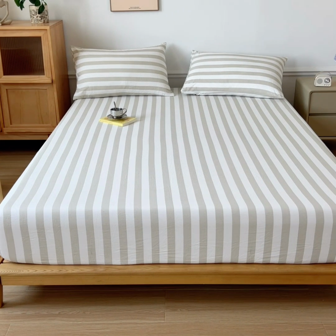 91家纺网 家纺一手货源 找家纺 多品 2024新款水洗棉皱皱纱单品床笠 暮落浅咖