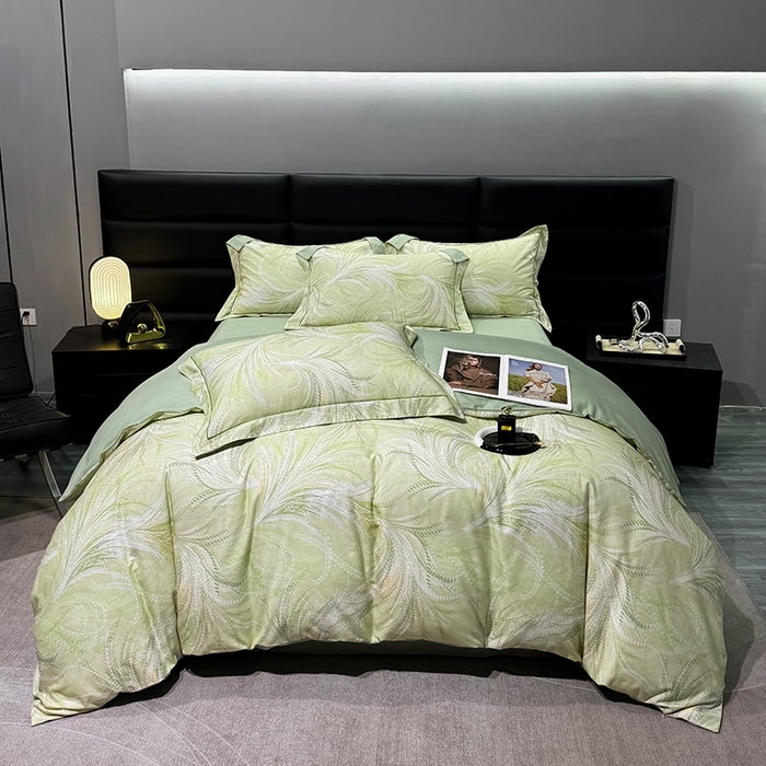 91家纺网 家纺一手货源 找家纺 2024新款A类全棉磨毛数码印花系列四件套 麦穗绿