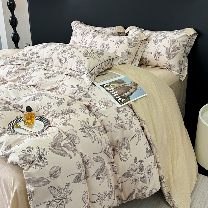 91家纺网 家纺一手货源 找家纺 2024新款A类全棉磨毛数码印花系列四件套 叶舒