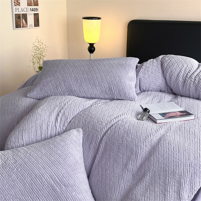 91家纺网 家纺一手货源 找家纺 星座家纺  2025新款泰迪绒提花牛奶绒四件套 香芋紫