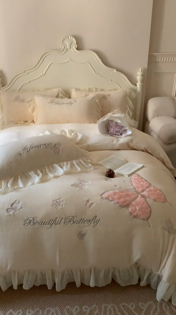 91家纺网 家纺一手货源 找家纺 富盛家纺 2024新款牛奶绒立体刺绣四件套韩版公主风四件套-翩翩起舞 5翩翩起舞—柠檬黄