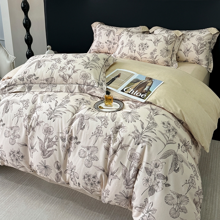 91家纺网 家纺一手货源 找家纺 2024新款A类全棉磨毛数码印花系列四件套 叶舒