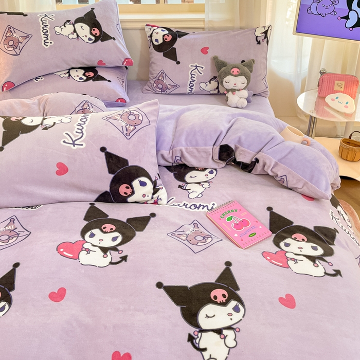 91家纺网 家纺一手货源 找家纺 2024新品正版三丽鸥授权卡通加厚高克重牛奶绒系列四件套 绒三丽鸥-梦幻库洛米