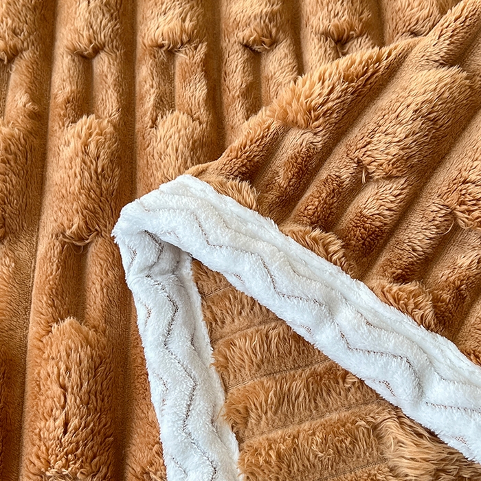 91家纺网 家纺一手货源 找家纺 肖恩 2025新款跨境外贸仿裘皮兔毛毯竹节毛毯 咖色