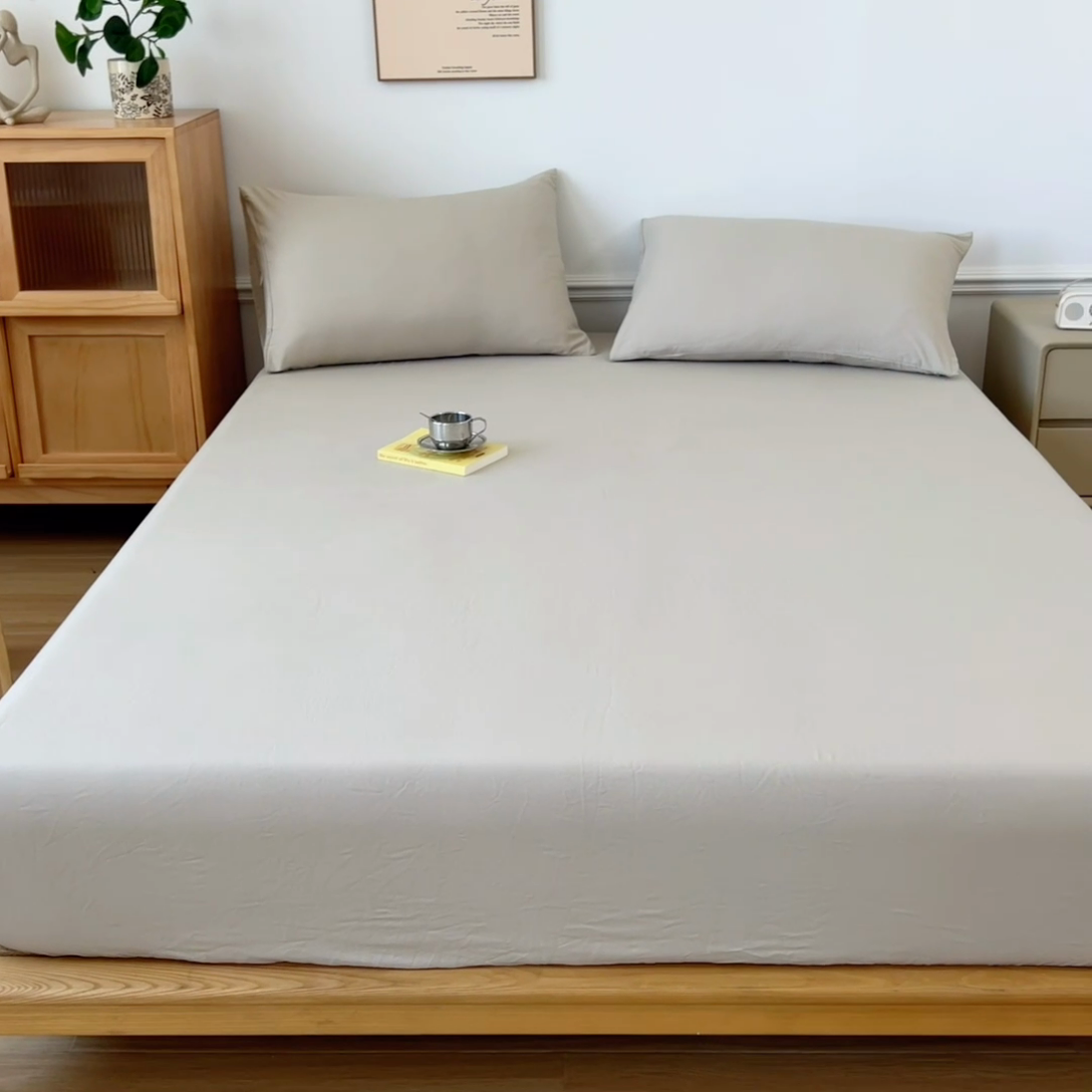 91家纺网 家纺一手货源 找家纺 多品 2024新款水洗棉皱皱纱单品床笠 奶茶咖