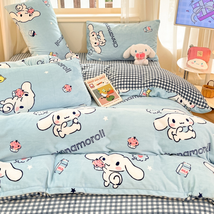 91家纺网 家纺一手货源 找家纺 （总）2024新品正版三丽鸥授权卡通加厚高克重牛奶绒系列四件套