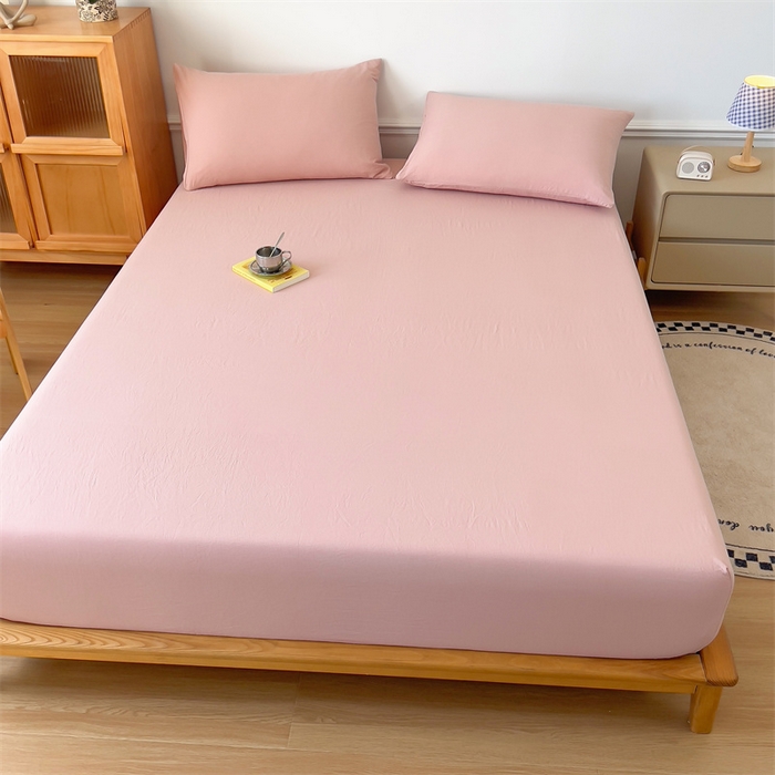 91家纺网 家纺一手货源 找家纺 多品 2024新款水洗棉皱皱纱单品床笠 栗子粉