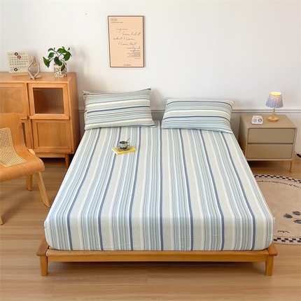 91家纺网 家纺一手货源 找家纺 多品 2024新款水洗棉皱皱纱单品床笠 苏格兰