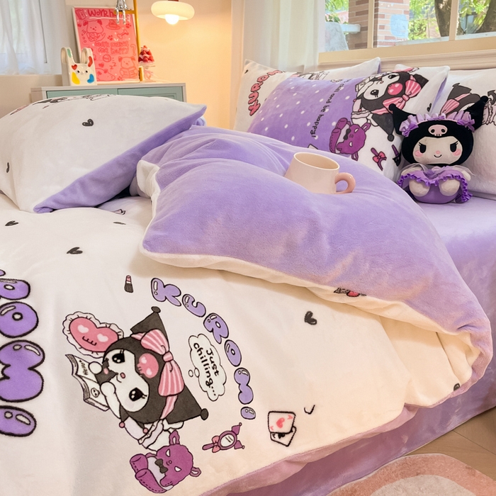 91家纺网 家纺一手货源 找家纺 2024新品正版三丽鸥授权卡通加厚高克重牛奶绒系列四件套 绒三丽鸥-公主库洛米