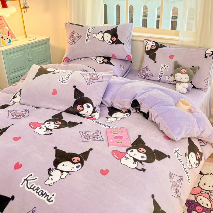 91家纺网 家纺一手货源 找家纺 2024新品正版三丽鸥授权卡通加厚高克重牛奶绒系列四件套 绒三丽鸥-梦幻库洛米