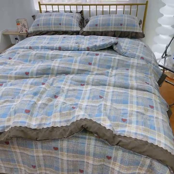 91家纺网 家纺一手货源 找家纺 暖居 2024新款春秋被床盖四件套 莱恩蓝