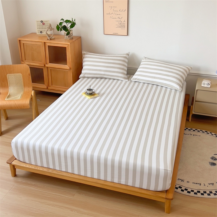 91家纺网 家纺一手货源 找家纺 多品 2024新款水洗棉皱皱纱单品床笠 暮落浅咖