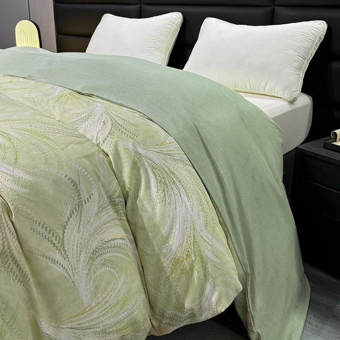 91家纺网 家纺一手货源 找家纺 2024新款A类全棉磨毛数码印花系列单被套 麦穗绿