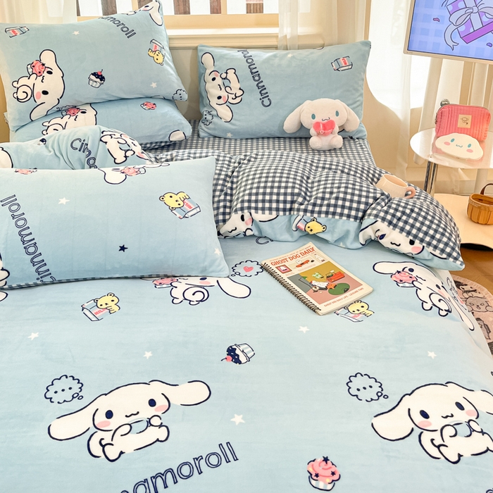 91家纺网 家纺一手货源 找家纺 （总）2024新品正版三丽鸥授权卡通加厚高克重牛奶绒系列四件套