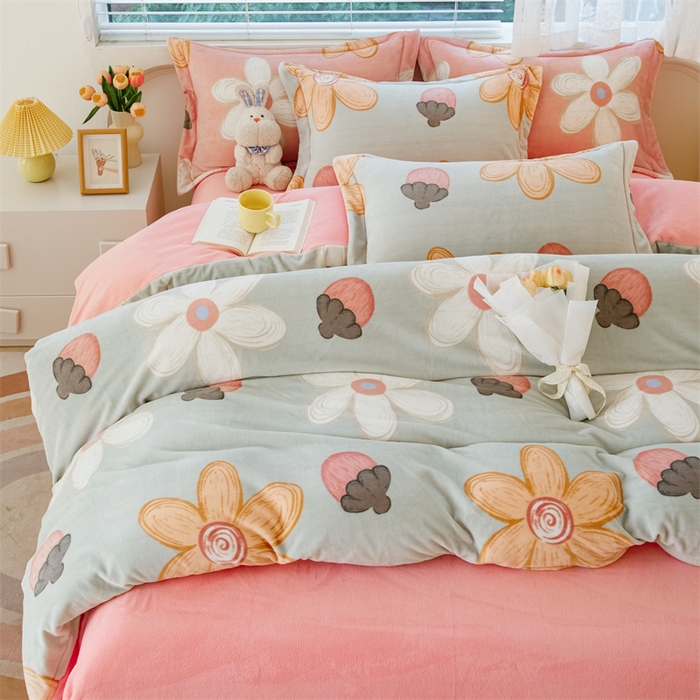 91家纺网 家纺一手货源 找家纺 锦罗绣 2024新款加厚牛奶绒四件套印花四件套单被套 蓓思