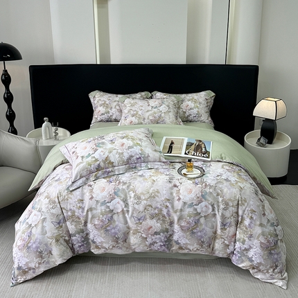 91家纺网 家纺一手货源 找家纺 2024新款A类全棉磨毛数码印花系列四件套 云慕黄